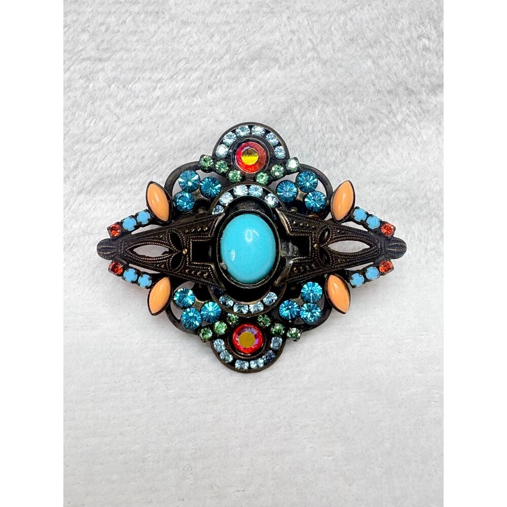Sorrelli Convertible Brooch Pendant Turquoise Glass Cabochon Swarovski Crystals